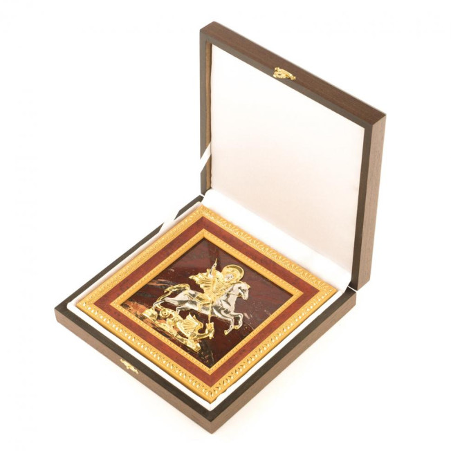 Панно "Георгий Победоносец" яшма багет