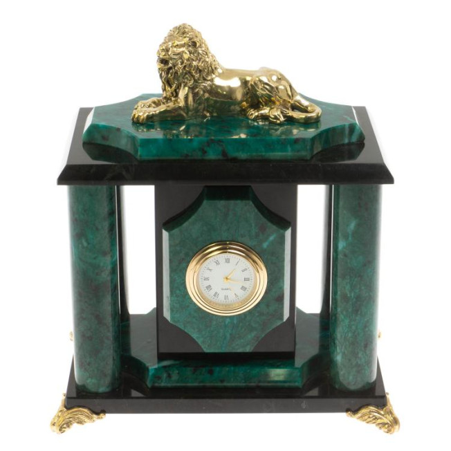 Часы настольные &quot;Лев&quot; из бронзы и шабровкого змеевика