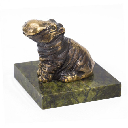 Статуэтка "Бегемот сидит" из бронзы и змеевика