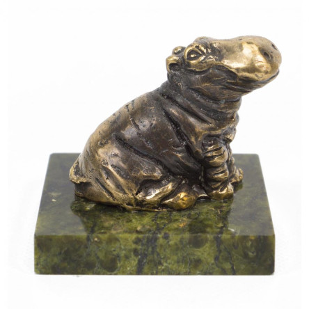 Статуэтка "Бегемот сидит" из бронзы и змеевика