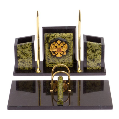 Письменный набор &quot;Канцелярский&quot; с гербом камень змеевик