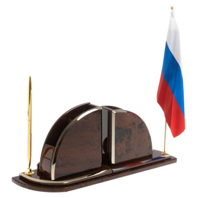 Настольный набор с флагом &quot;Полумесяц&quot; камень обсидиан