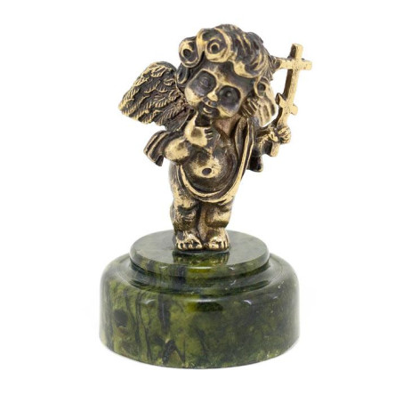 Статуэтка "Ангелок с крестом" из бронзы и змеевика