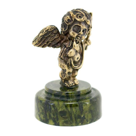 Статуэтка "Ангелок с крестом" из бронзы и змеевика