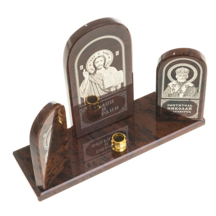 Икона триптих "Спаситель, Казанская, Николай" камень обсидиан