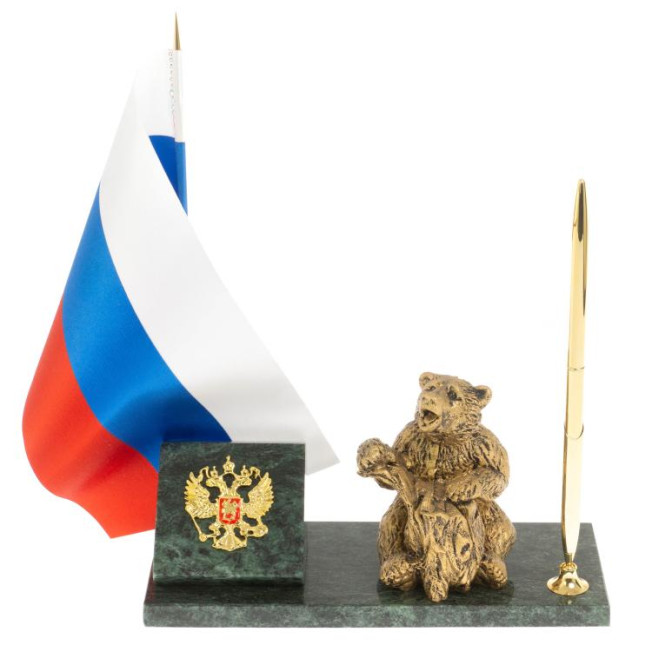 Флагшток с ручкой &quot;Медведь на пне&quot; из змеевика