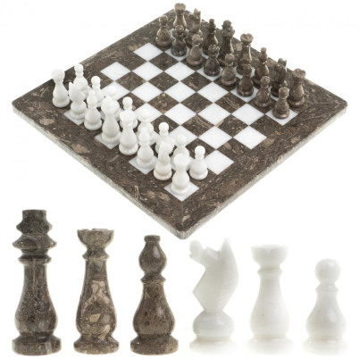 Шахматы сувенирные "Битва" камень мрамор ракушечник 25х25 см