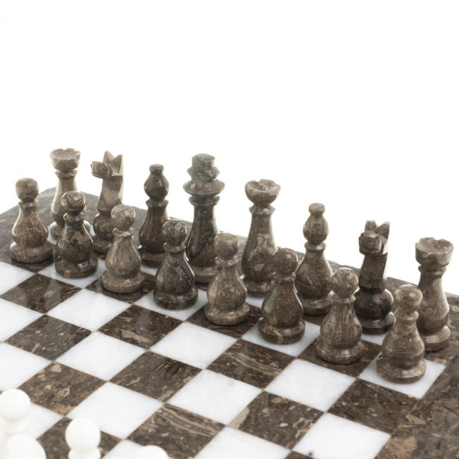 Шахматы сувенирные "Битва" камень мрамор ракушечник 25х25 см