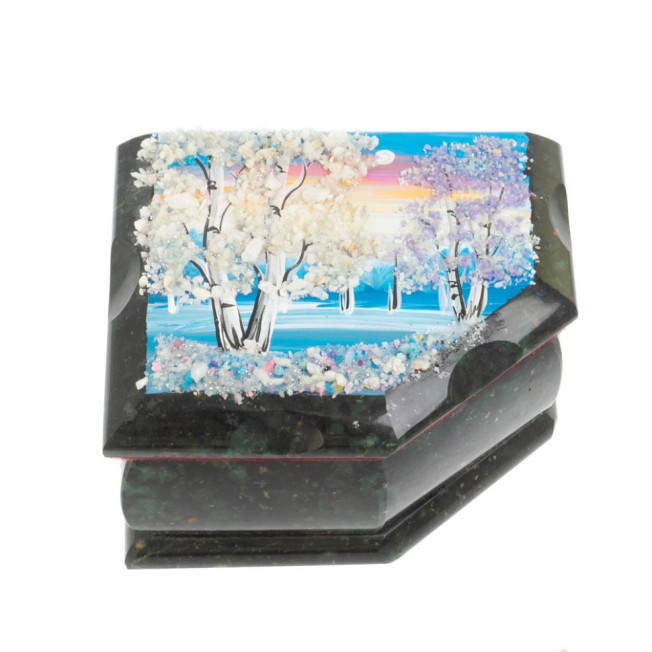 Шкатулка с расписной крышкой Зима 11х9х6,5 см