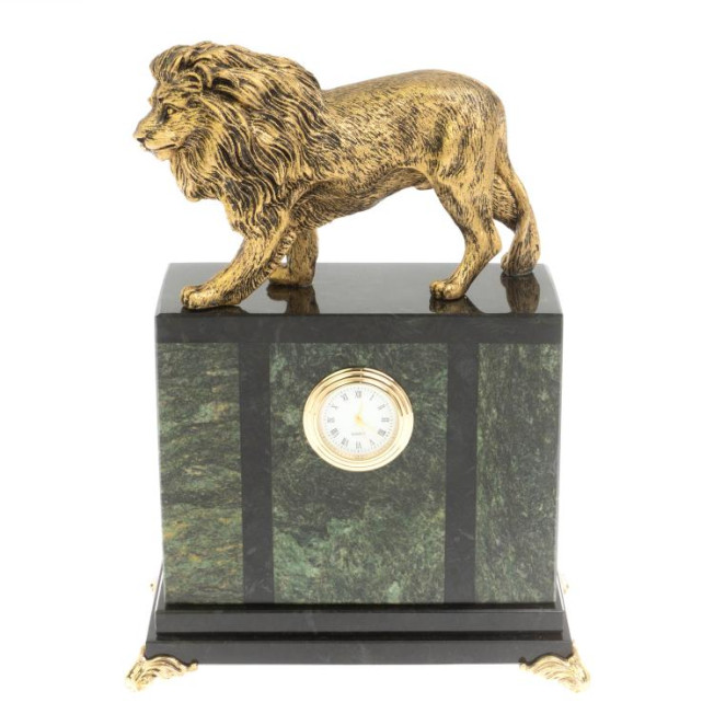 Настольные часы &quot;Гордый лев&quot; из шабровского змеевика