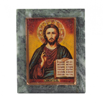 Икона настольная &quot;Спаситель&quot; камень змеевик 9х7,2х3 см