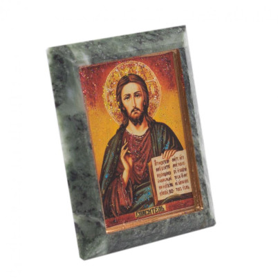 Икона настольная &quot;Спаситель&quot; камень змеевик 9х7,2х3 см