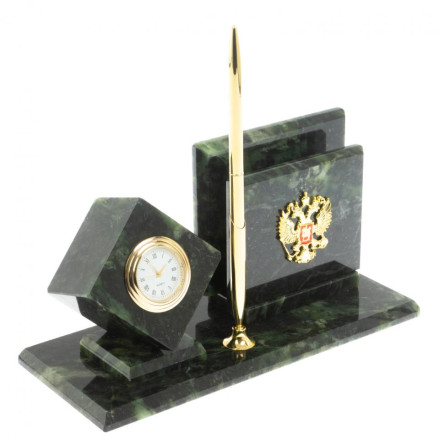 Письменный набор "Герб РФ" камень змеевик