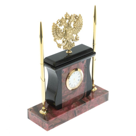 Настольные часы с ручками "Герб" из камня родонит
