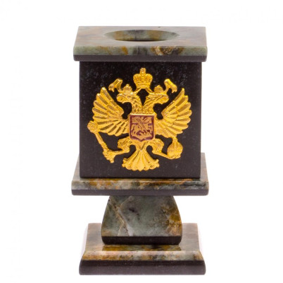 Карандашница из офиокальцита с Гербом РФ