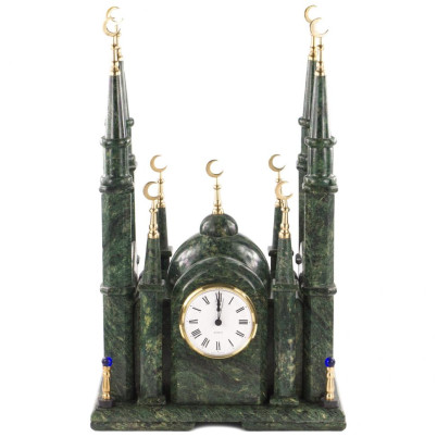 Часы "Мечеть" из камня змеевик большие