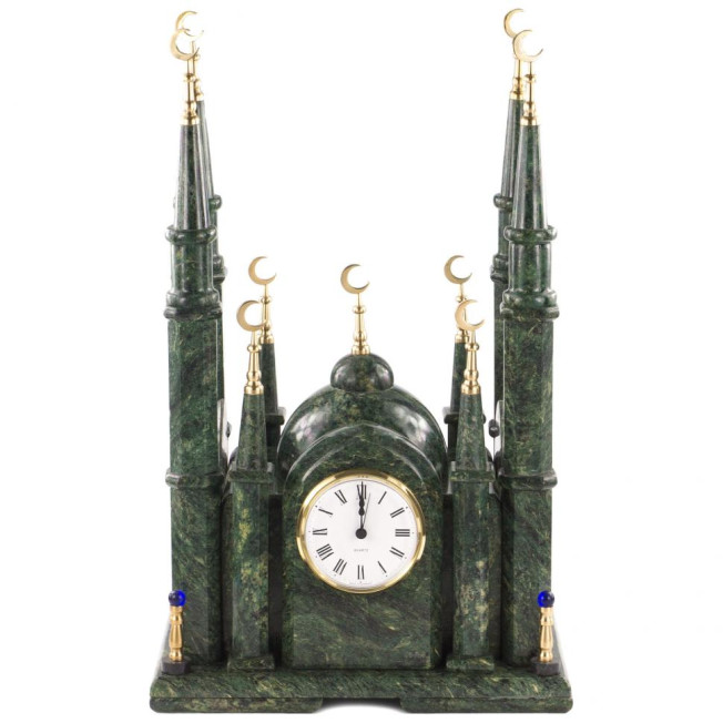 Часы "Мечеть" из камня змеевик большие