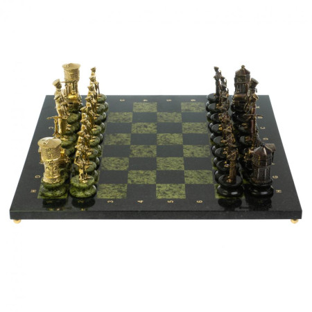 Шахматы подарочные &quot;Железнодорожники&quot; из бронзы и змеевика 48х48 см