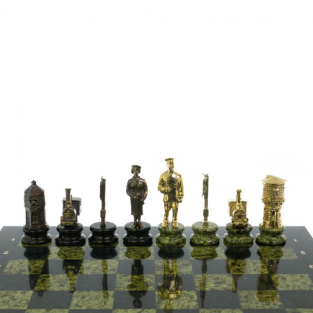 Шахматы подарочные &quot;Железнодорожники&quot; из бронзы и змеевика 48х48 см