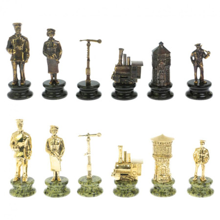 Шахматы подарочные &quot;Железнодорожники&quot; из бронзы и змеевика 48х48 см