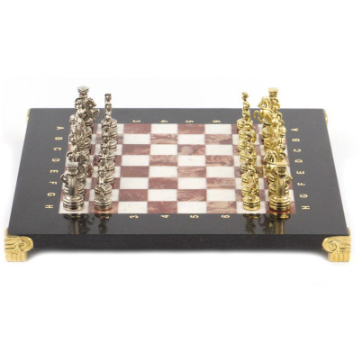 Шахматный набор &quot;Римляне&quot; доска 28х28 см мрамор и лемезит фигуры цвет золото-серебро