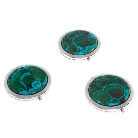 Зеркальце круглое из малахита с хризоколлой цвет серебро