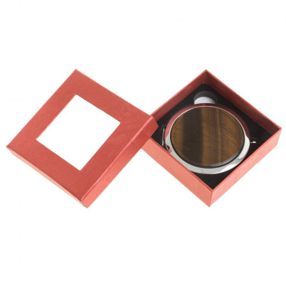 Зеркало круглое из камня тигровый глаз цвет серебро