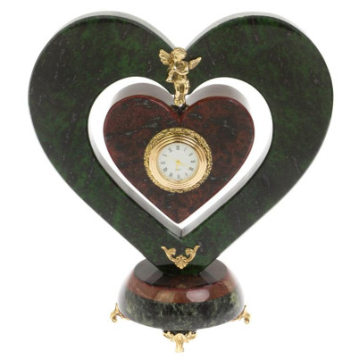 Декоративные часы «Сердце с ангелом» камень змеевик мрамор