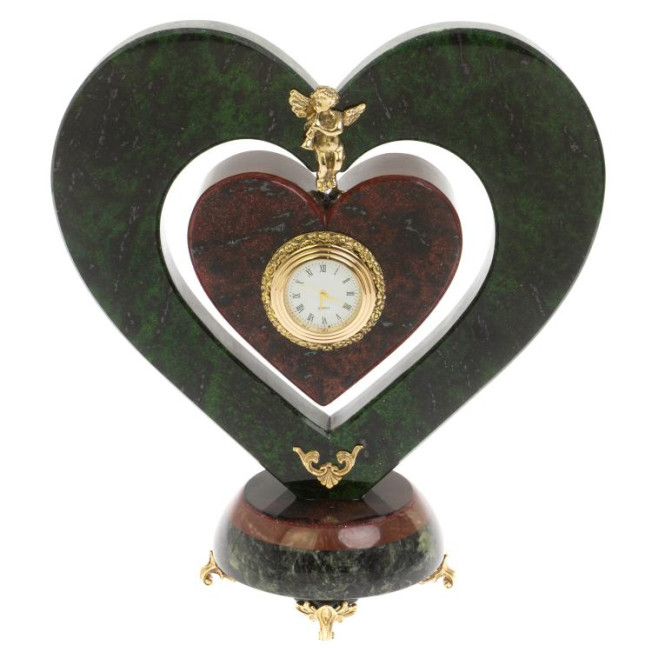 Декоративные часы «Сердце с ангелом» камень змеевик мрамор