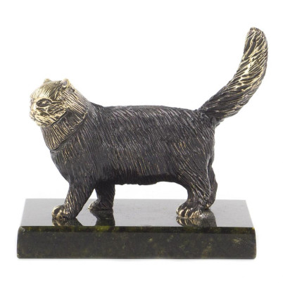 Статуэтка из бронзы на подставке из змеевика &quot;Кот&quot;