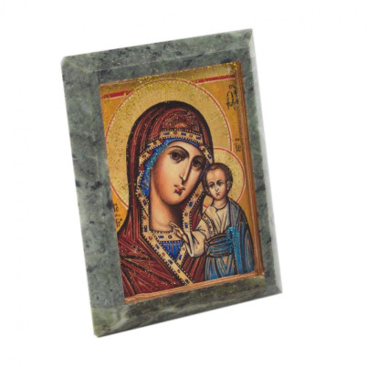 Икона настольная &quot;Богородица&quot; камень змеевик 9х7,2х3 см