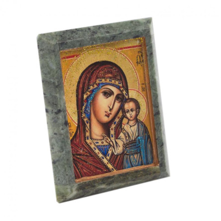 Икона настольная "Богородица" камень змеевик 9х7,2х3 см
