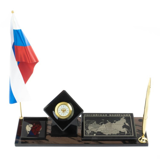 Письменный набор &quot;Куб с картой РФ&quot; камень черный обсидиан