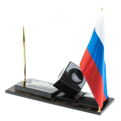 Письменный набор &quot;Куб с картой РФ&quot; камень черный обсидиан