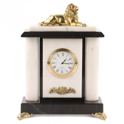 Часы "Лев" камень мрамор бронза