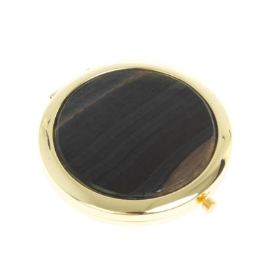 Карманное зеркальце из камня соколиный глаз цвет золото