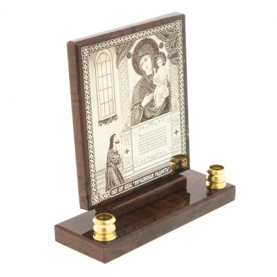 Икона настольная &quot;Нечаянная радость&quot; из обсидиана с подсвечниками