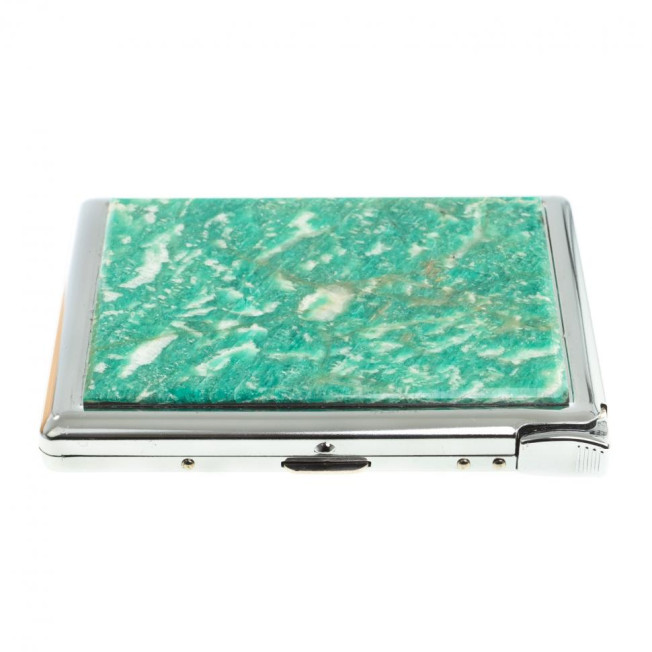 Портсигар на 10 сигарет с зажигалкой камень амазонит