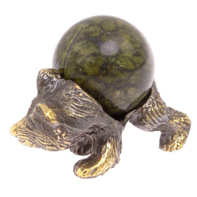Статуэтка из бронзы &quot;Медведь с шаром&quot; камень змеевик