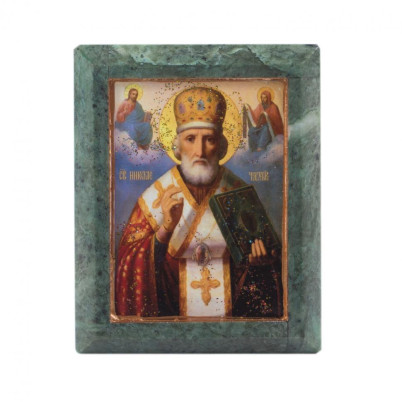 Икона настольная &quot;Николай Чудотворец&quot; камень змеевик 9х7,2х3 см