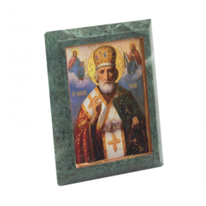 Икона настольная &quot;Николай Чудотворец&quot; камень змеевик 9х7,2х3 см