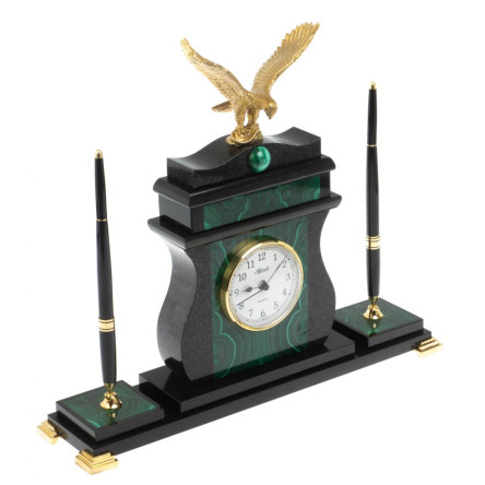 Настольные часы с ручками "Орел" из малахита