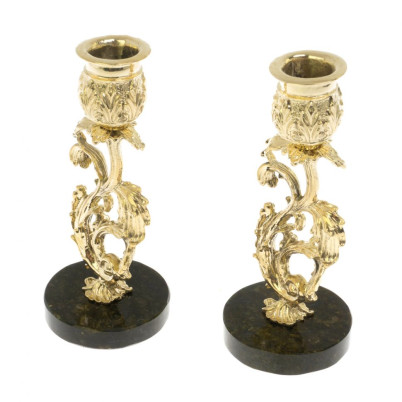 Набор подсвечников 2 шт из бронзы на подставке из змеевика