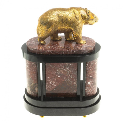 Часы из натурального камня с бронзовым литьем &quot;Медведь&quot;