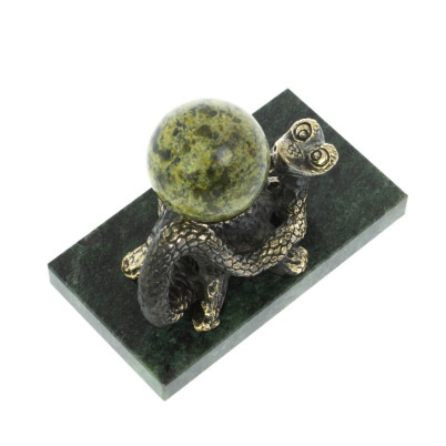 Статуэтка &quot;Змея у пня&quot; с шаром бронза змеевик