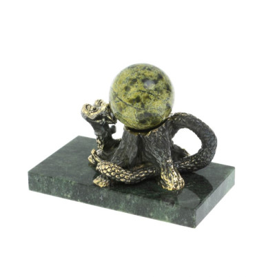 Статуэтка &quot;Змея у пня&quot; с шаром бронза змеевик