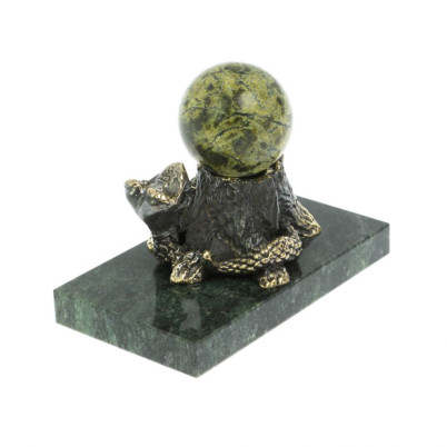 Статуэтка &quot;Змея у пня&quot; с шаром бронза змеевик