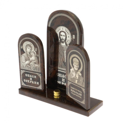 Икона настольная триптих большая &quot;Спаси и сохрани&quot; камень обсидиан