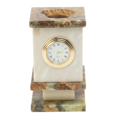 Карандашница с часами из офиокальцита