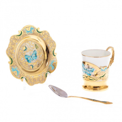 Кофейная пара "Бабочка" с рисунком эмалью 80 мл Златоуст